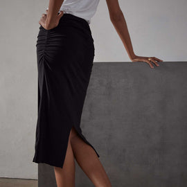 Recycled Brushed Jersey High Waisted Pencil Skirt - Black | James Perse Los Angeles
