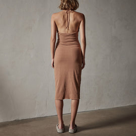 Recycled Brushed Jersey Halter Dress in Nutmeg Pigment | James Perse Los Angeles