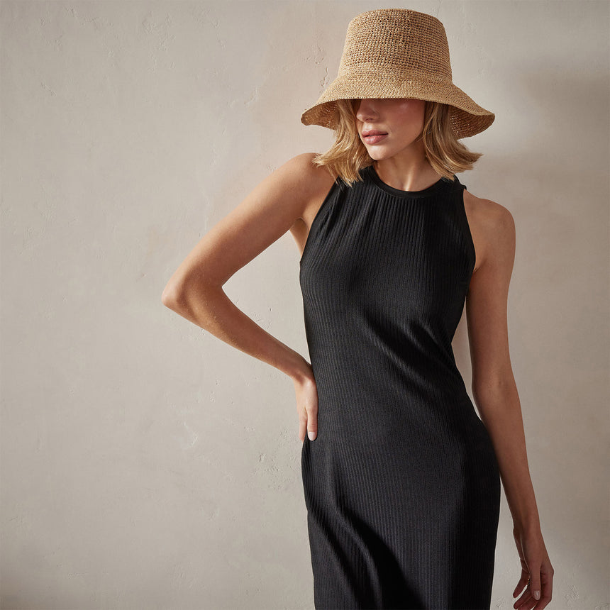 High Neck Crepe Matte Jersey Dress in Black | James Perse Los Angeles 