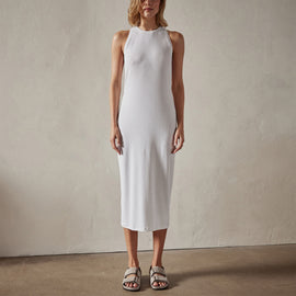 High Neck Crepe Matte Jersey Dress in White | James Perse Los Angeles 