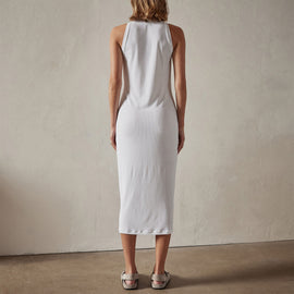 High Neck Crepe Matte Jersey Dress in White | James Perse Los Angeles 