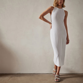 High Neck Crepe Matte Jersey Dress in White | James Perse Los Angeles 