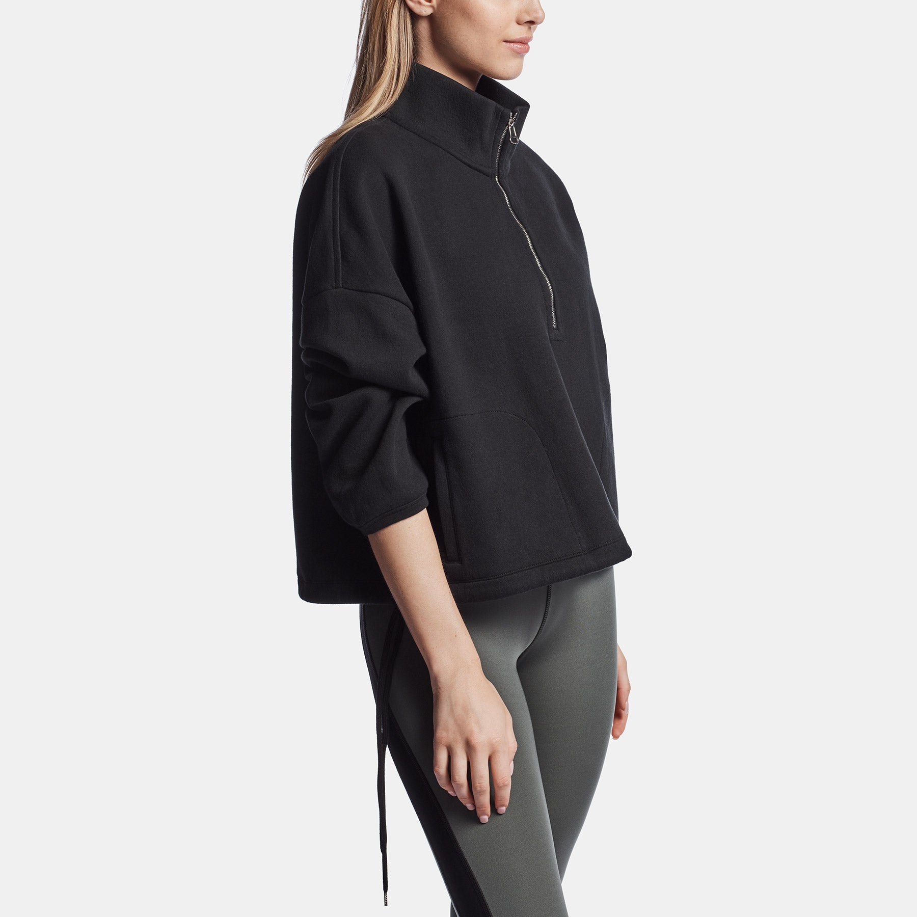 Half Zip Pull On Sweat Top - Black | James Perse Los Angeles