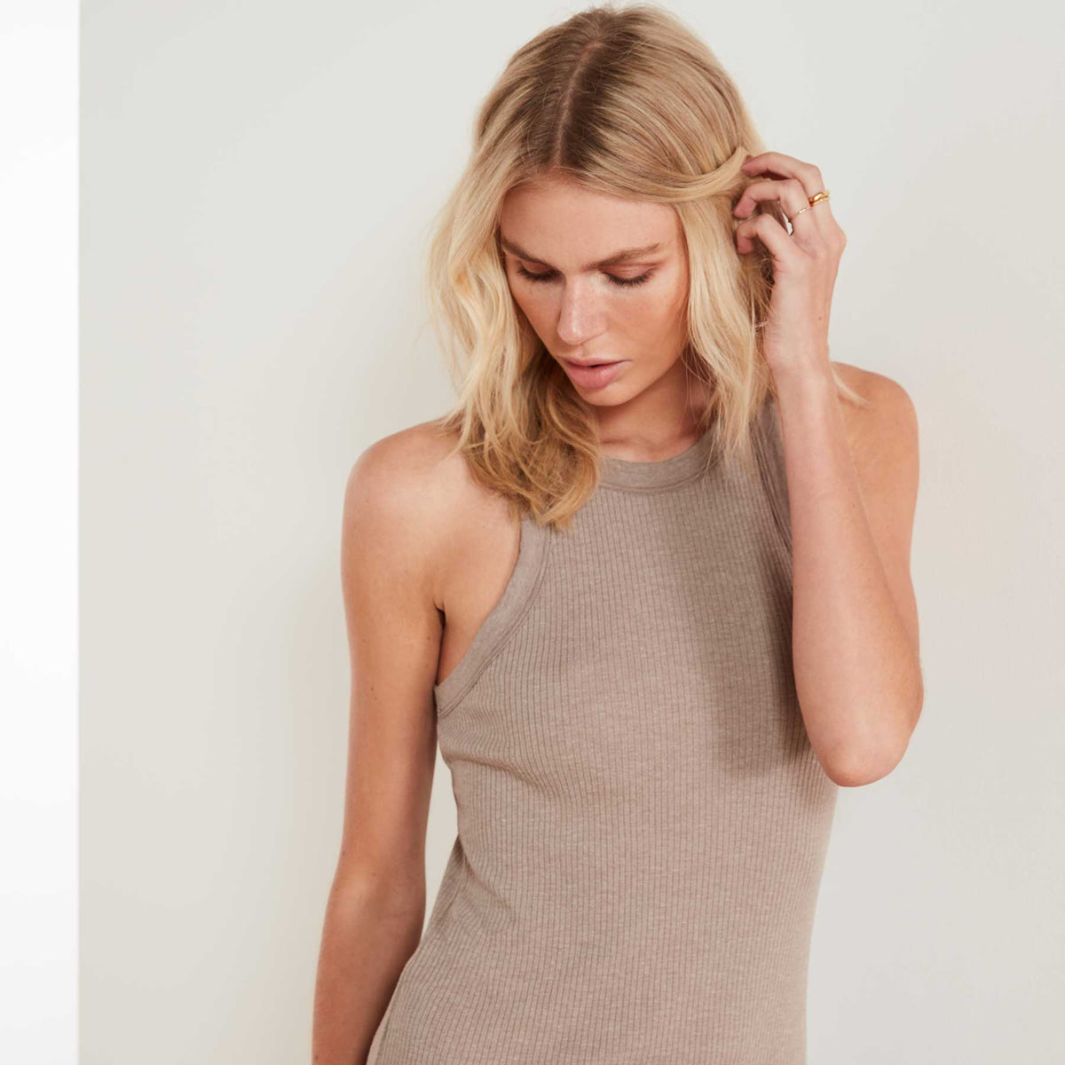 Technical Jersey Ribbed Cut Away Tank In Hazel | James Perse Los Angeles