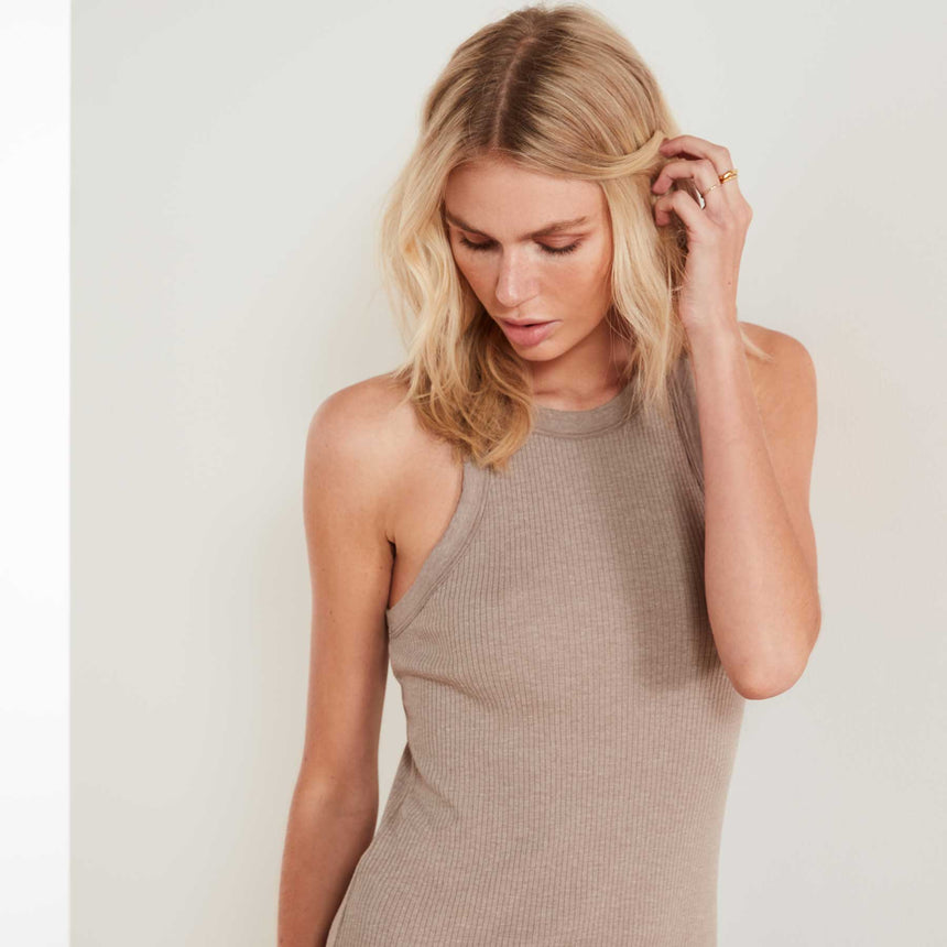 Technical Jersey Ribbed Cut Away Tank In Hazel | James Perse Los Angeles