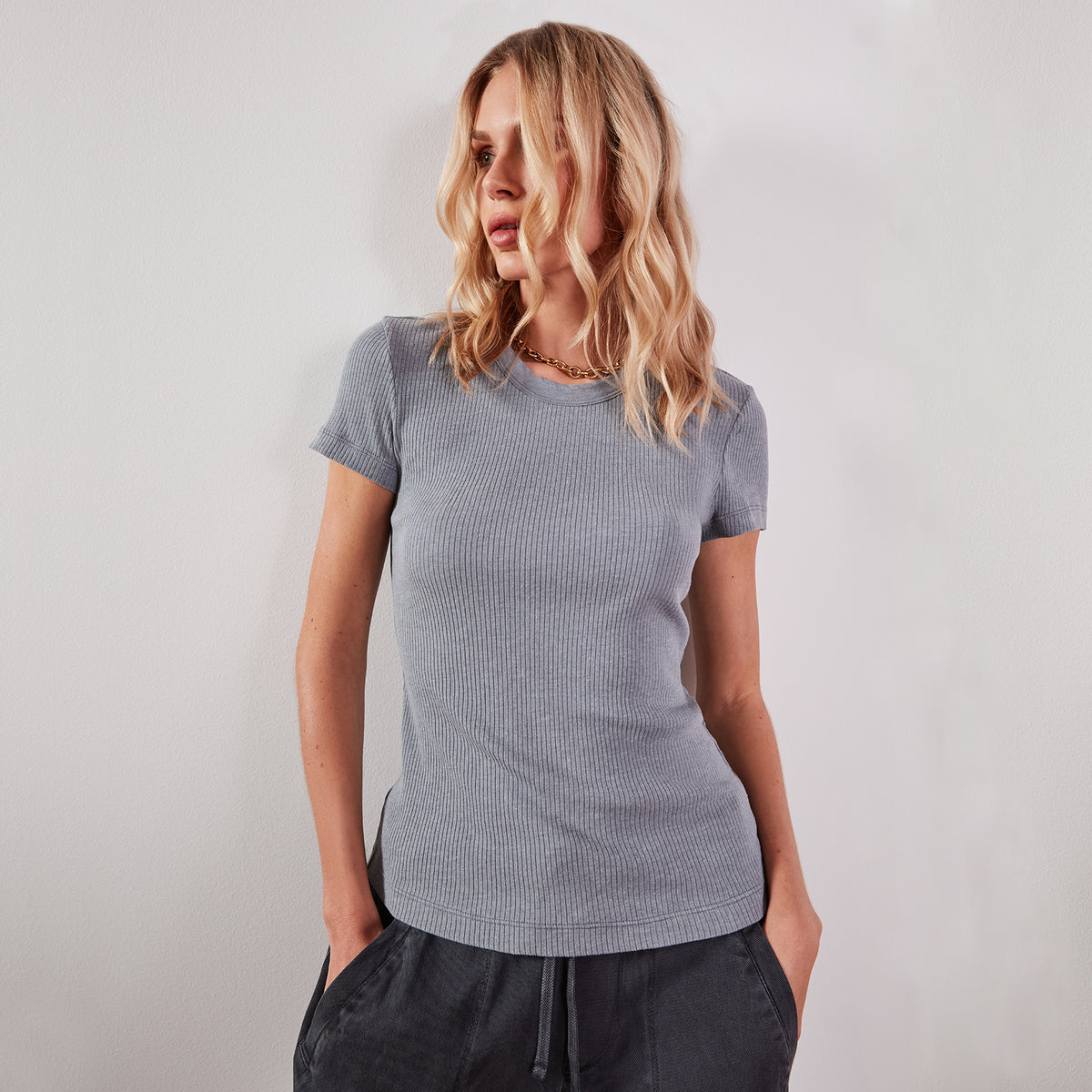 Technical Jersey Ribbed Slim Fit Tee In North | James Perse Los Angeles