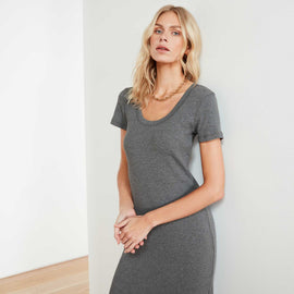 Technical Jersey Ribbed U-Neck Dress In Carbon | James Perse Los Angeles