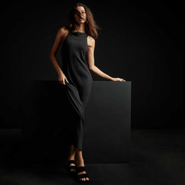 Cut  Away Funnel Neck Rib Dress in True Black | James Perse Los Angeles