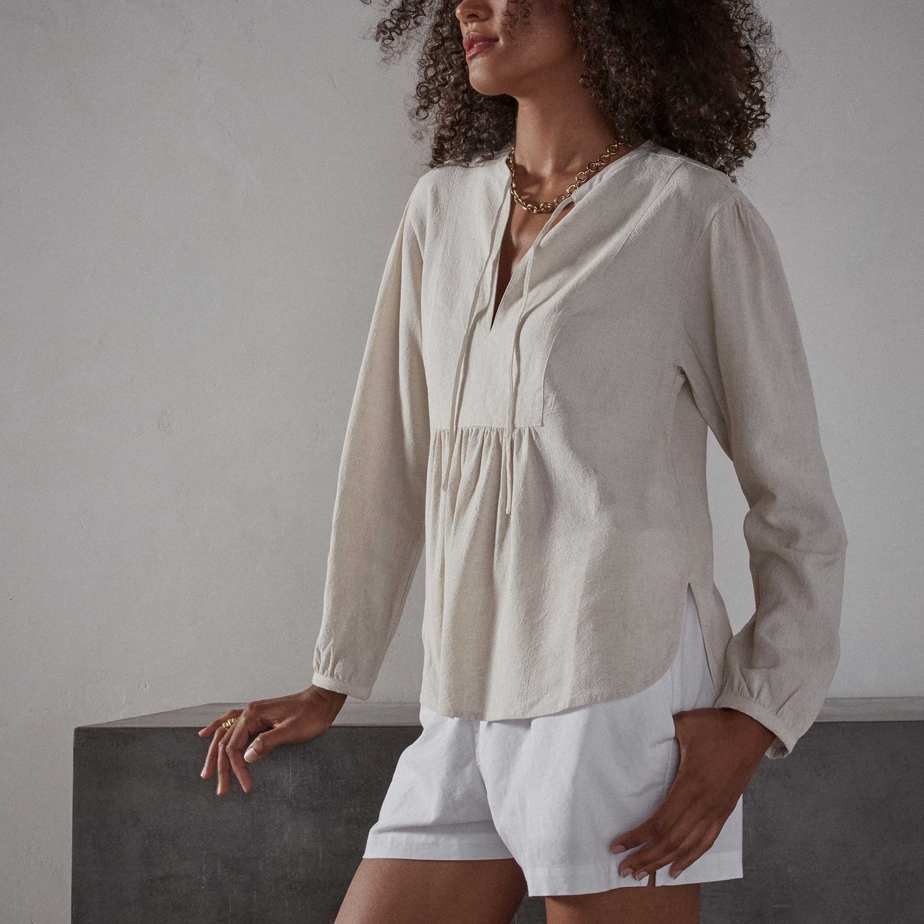 Curved Hem Peasant Blouse - Natural | James Perse Los Angeles