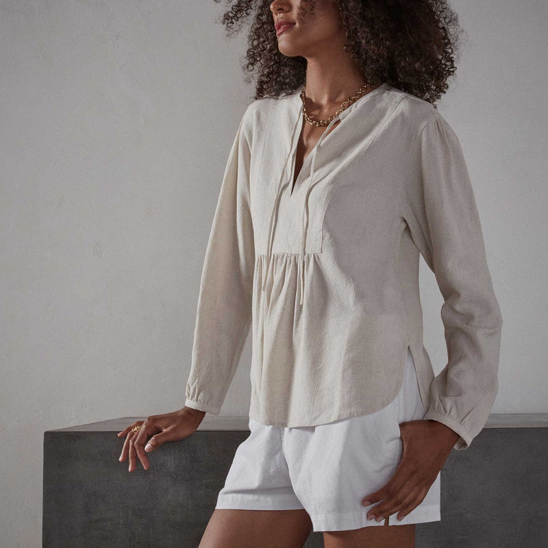 Curved Hem Peasant Blouse - Natural | James Perse Los Angeles