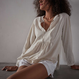 Curved Hem Peasant Blouse - Natural | James Perse Los Angeles