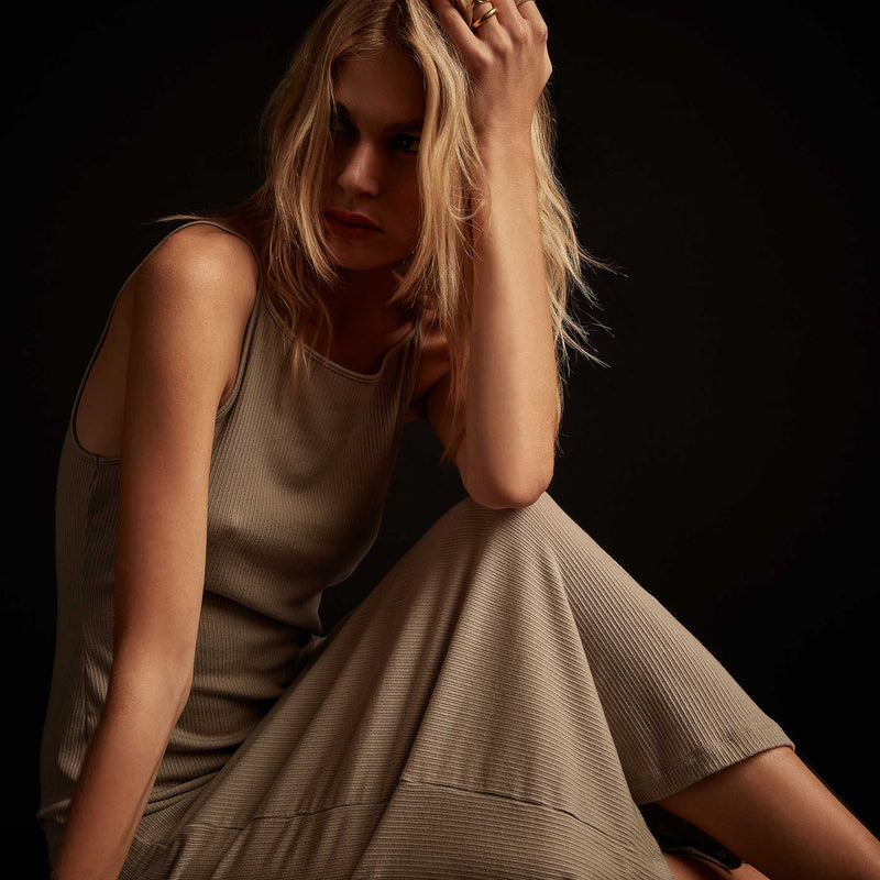 Tencel Cashmere Rib Tank Dress - Mineral | James Perse Los Angeles