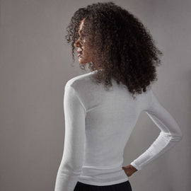 Tubular Fine Rib Henley Top - White | James Perse Los Angeles