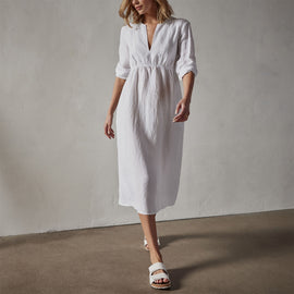 Empire Seam Open Front Dress in White | James Perse Los Angeles 