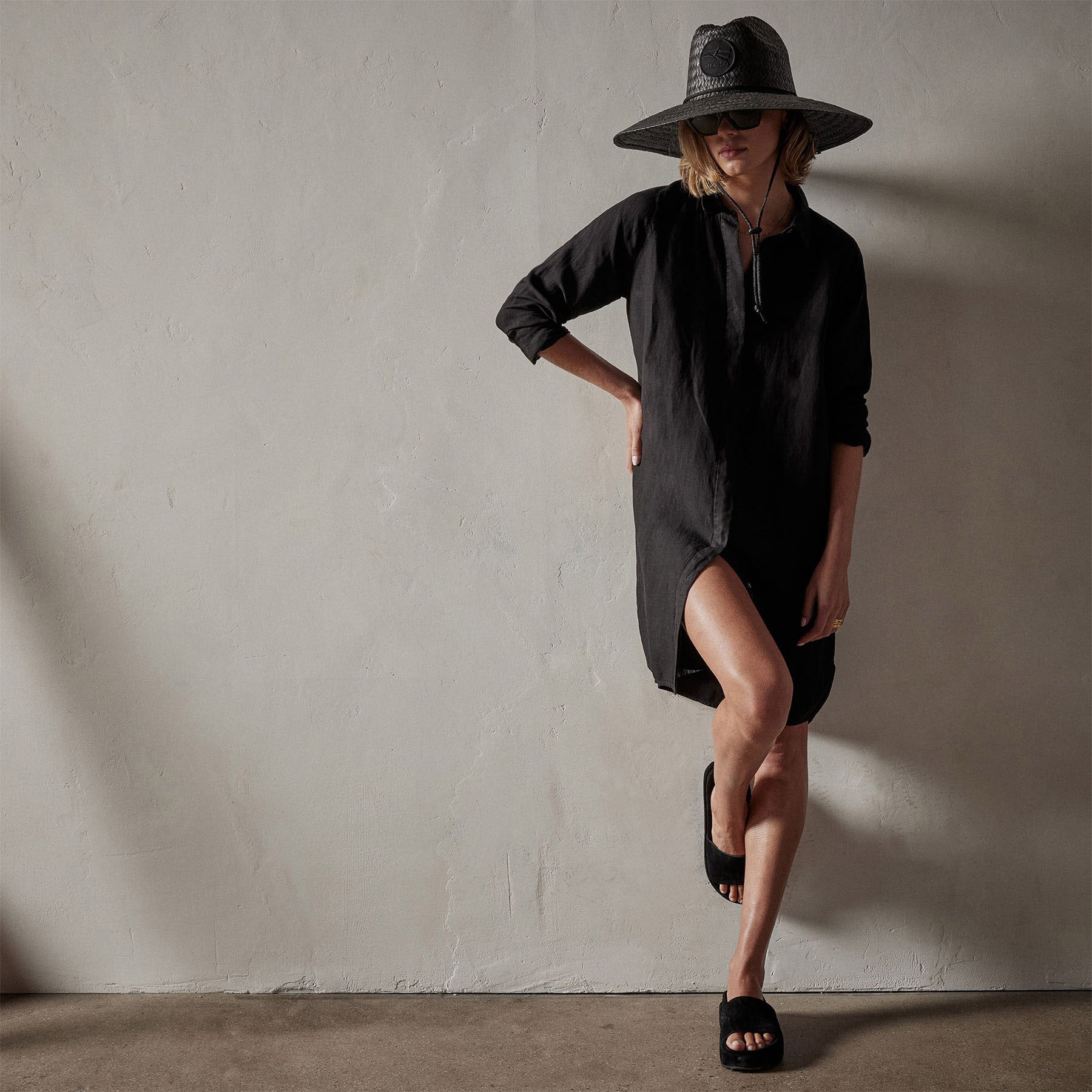 Pacific Linen Shirt Dress - Black