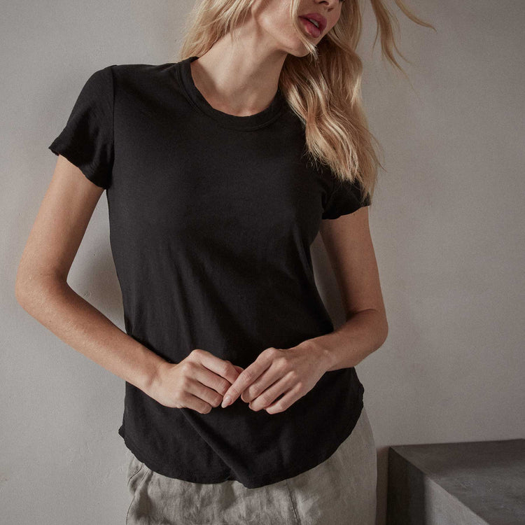 James Perse Sheer Slub Crew Neck Tee - Textured Semi-Sheer Top