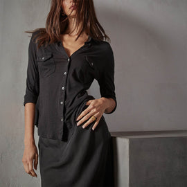 Sheer Slub Side Panel Shirt in Black | James Perse Los Angeles