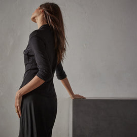Sheer Slub Side Panel Shirt in Black | James Perse Los Angeles