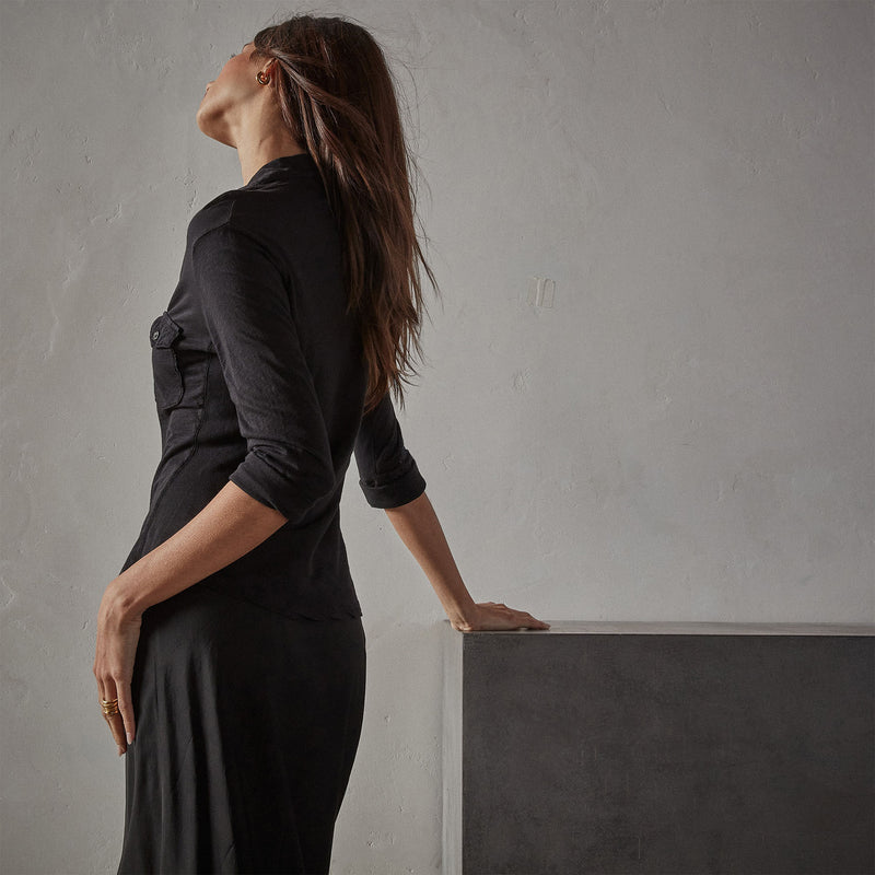 Sheer Slub Side Panel Shirt in Black | James Perse Los Angeles