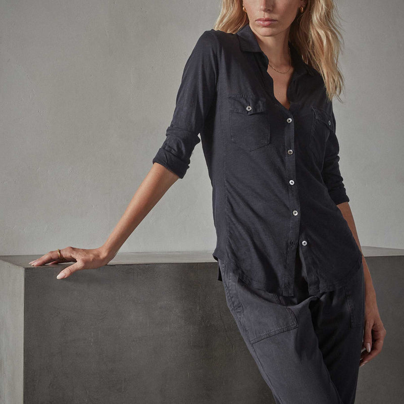 Sheer Slub Side Panel Shirt - Deep | James Perse Los Angeles