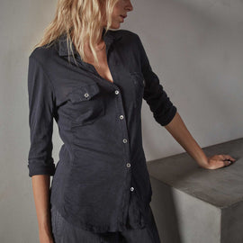 Sheer Slub Side Panel Shirt - Deep | James Perse Los Angeles