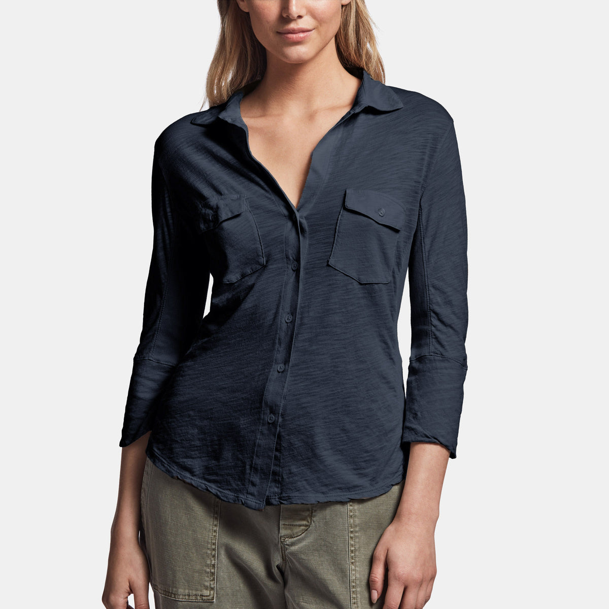 Sheer Slub Side Panel Shirt in French Navy | James Perse Los Angeles