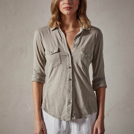 Sheer Slub Side Panel Shirt in Silt | James Perse Los Angeles 