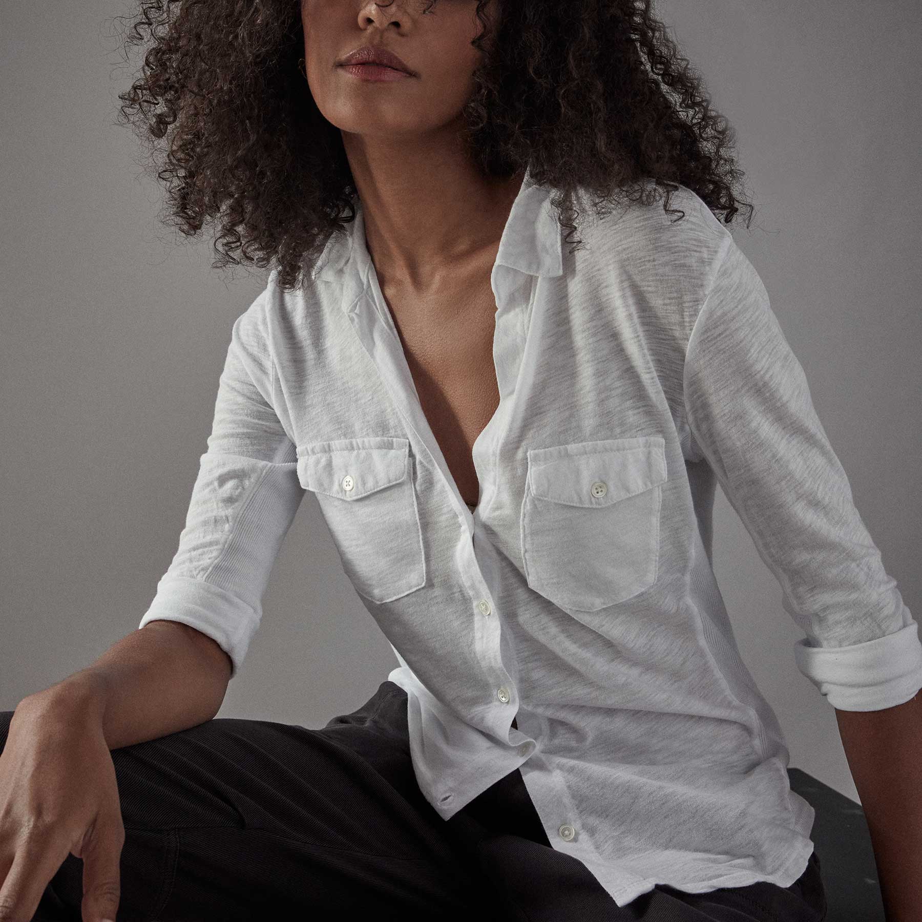 Sheer Slub Side Panel Shirt - White | James Perse Los Angeles
