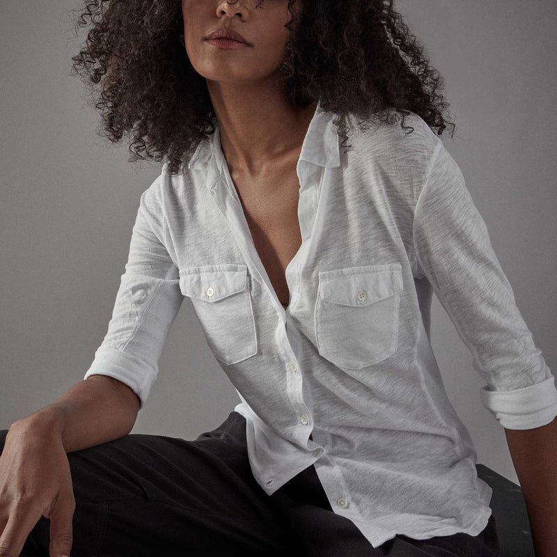 Sheer Slub Side Panel Shirt in White | James Perse Los Angeles