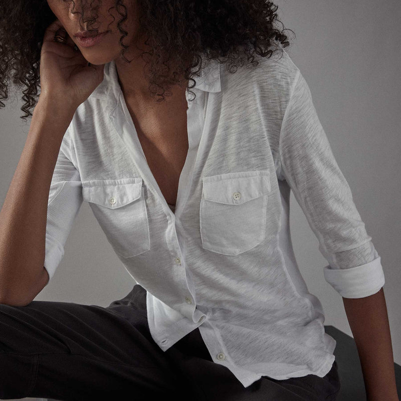 Sheer Slub Side Panel Shirt - White | James Perse Los Angeles