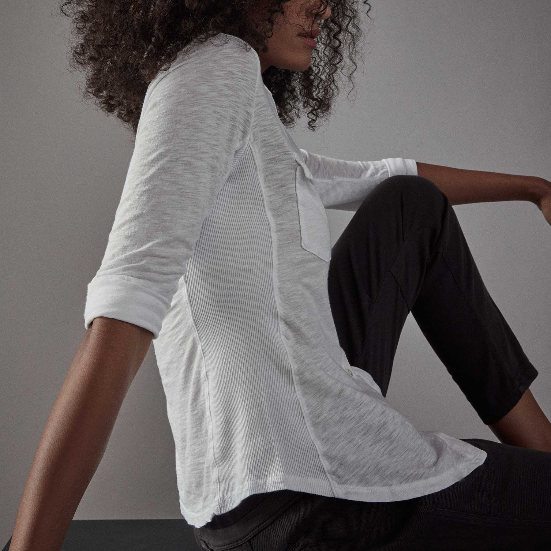 Sheer Slub Side Panel Shirt - White | James Perse Los Angeles