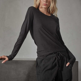Sheer Slub Long Sleeve Crew - Black | James Perse Los Angeles