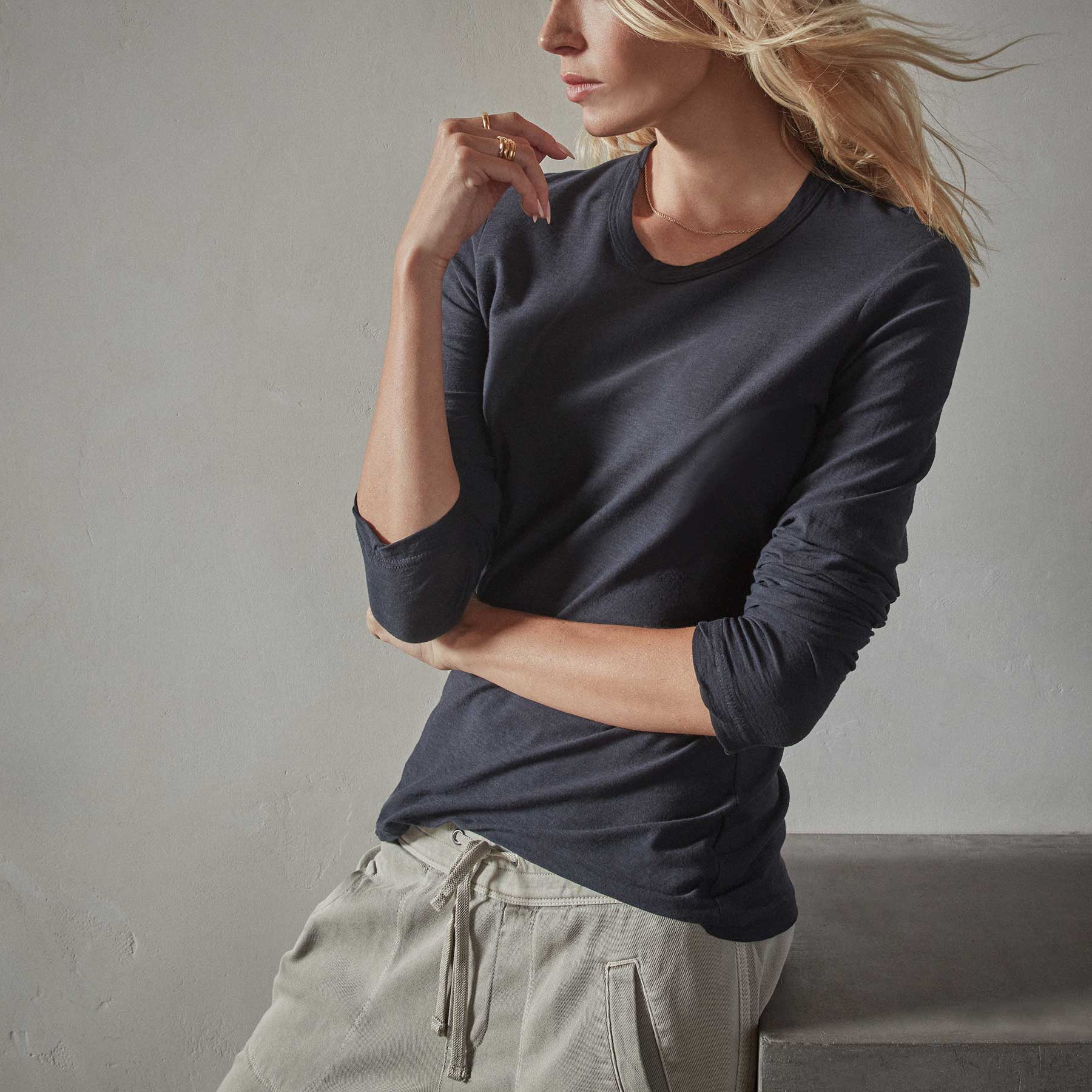 Sheer Slub Long Sleeve Crew - Deep | James Perse Los Angeles