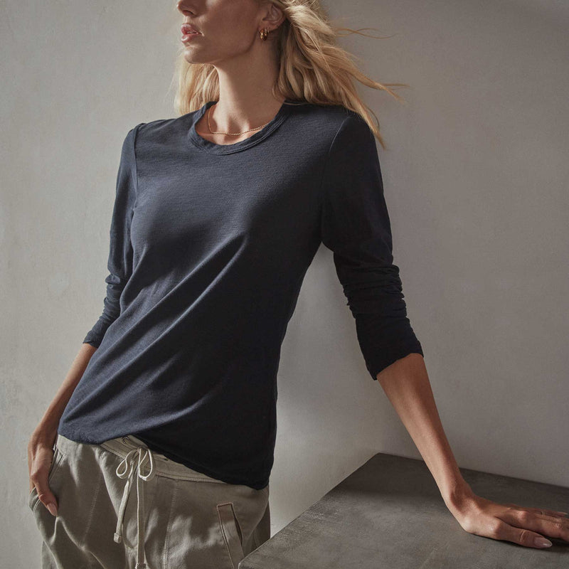 Sheer Slub Long Sleeve Crew - Deep | James Perse Los Angeles