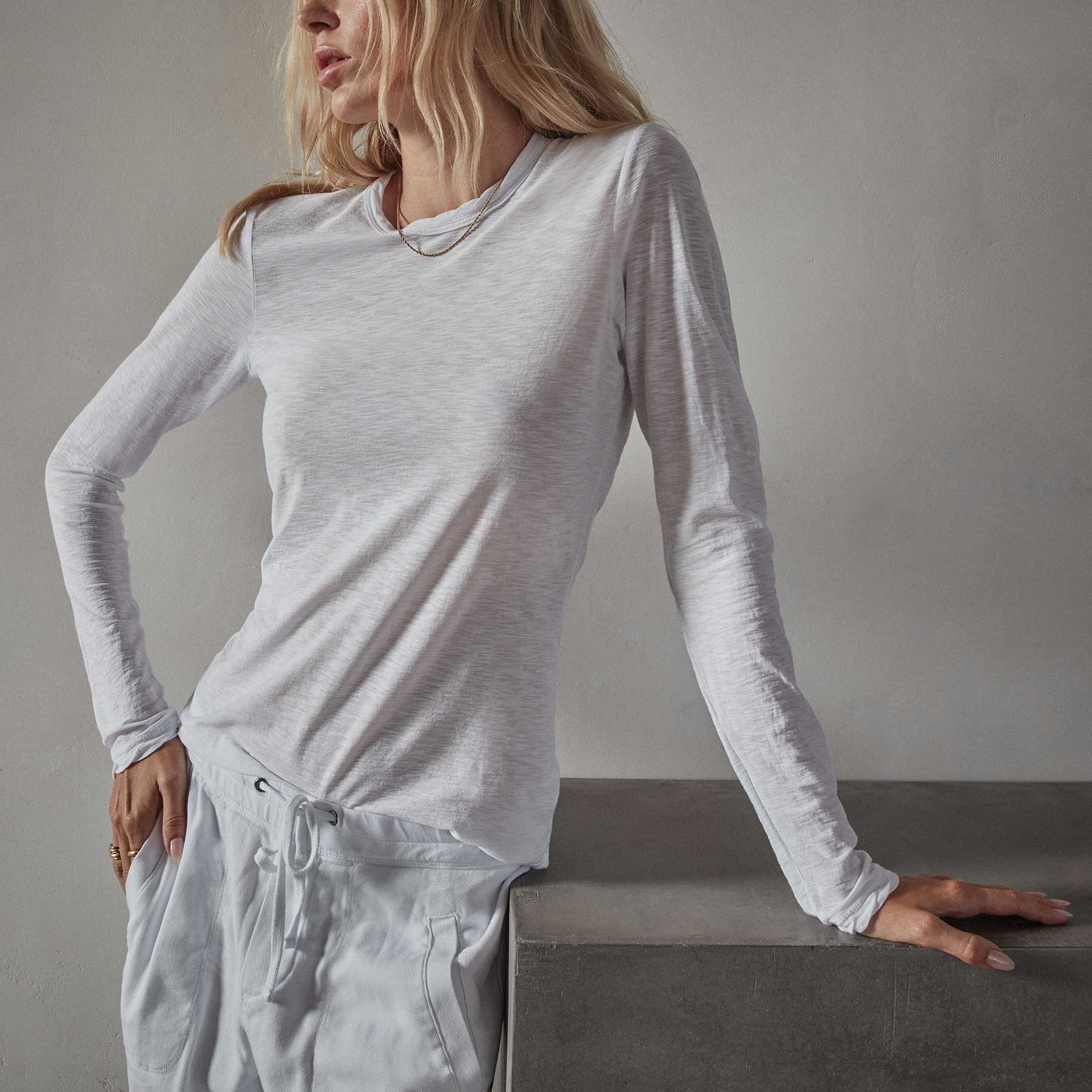 Sheer Slub Long Sleeve Crew - White | James Perse Los Angeles