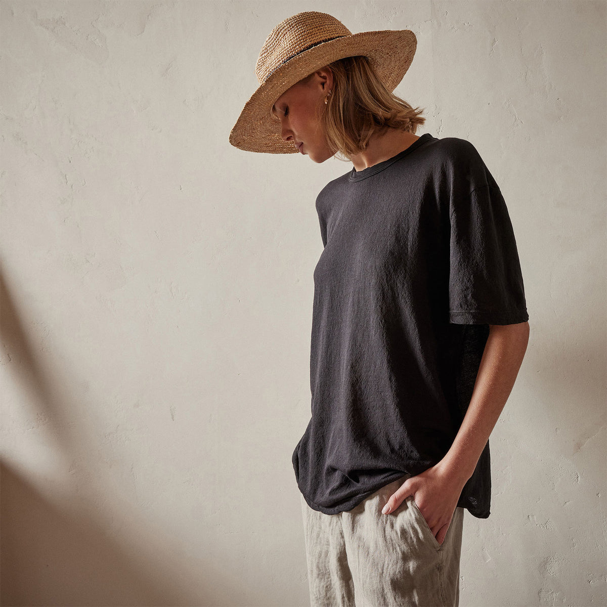 Crepe Jersey Overiszed Short Sleeve Crew in Black | James Perse Los Angeles 