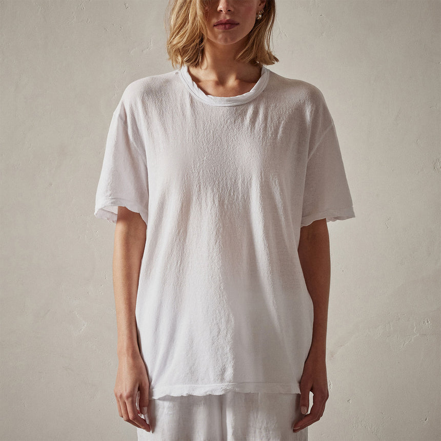 Crepe Jersey Overiszed Short Sleeve Crew in White | James Perse Los Angeles 
