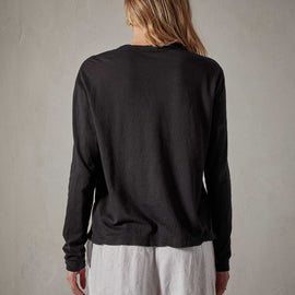 Crepe Jersey Oversized Long Sleeve Crew in Black | James Perse Los Angeles 