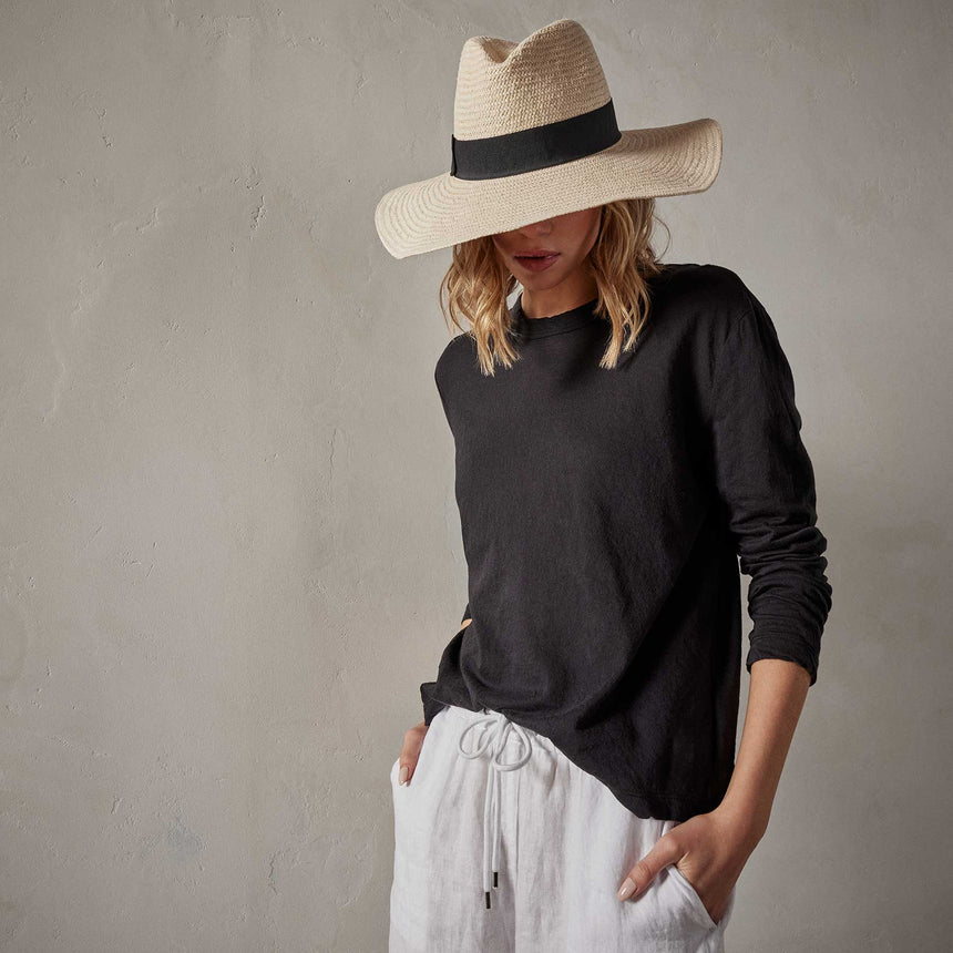 Crepe Jersey Oversized Long Sleeve Crew in Black | James Perse Los Angeles 