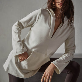French Terry Hooded Tunic in Alabaster | James Perse Los Angeles