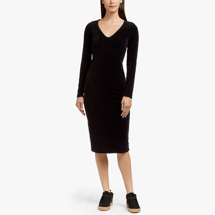 Knit Corduroy Long Sleeve Dress - Black | James Perse Los Angeles