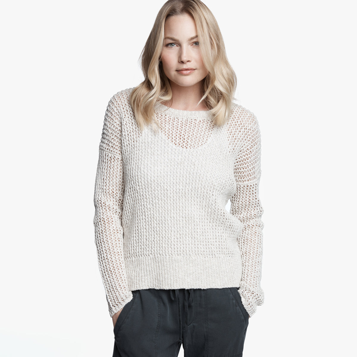 Open Stitch Cotton Crew - Beige | James Perse Los Angeles