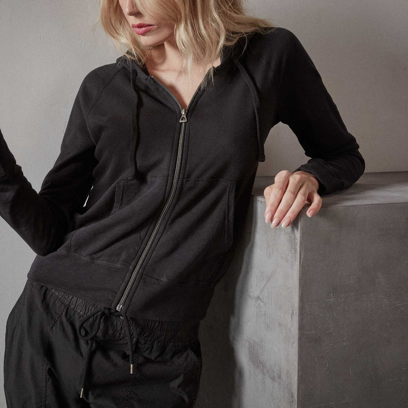 Vintage French Terry Zip Up Hoody - Black | James Perse Los Angeles