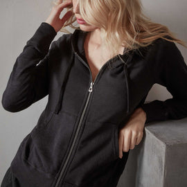 Vintage French Terry Zip Up Hoody - Black | James Perse Los Angeles