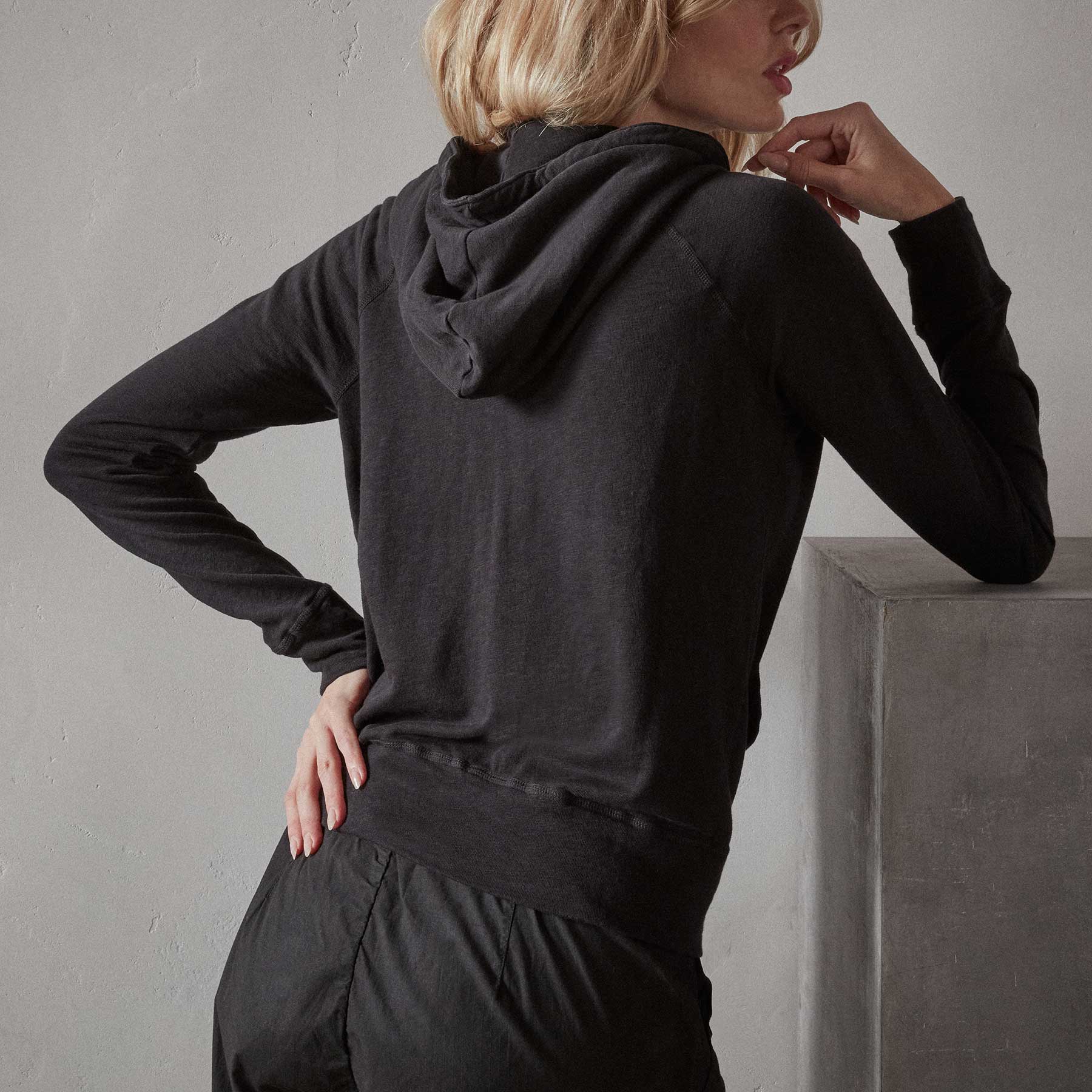 Vintage French Terry Zip Up Hoody - Black | James Perse Los Angeles