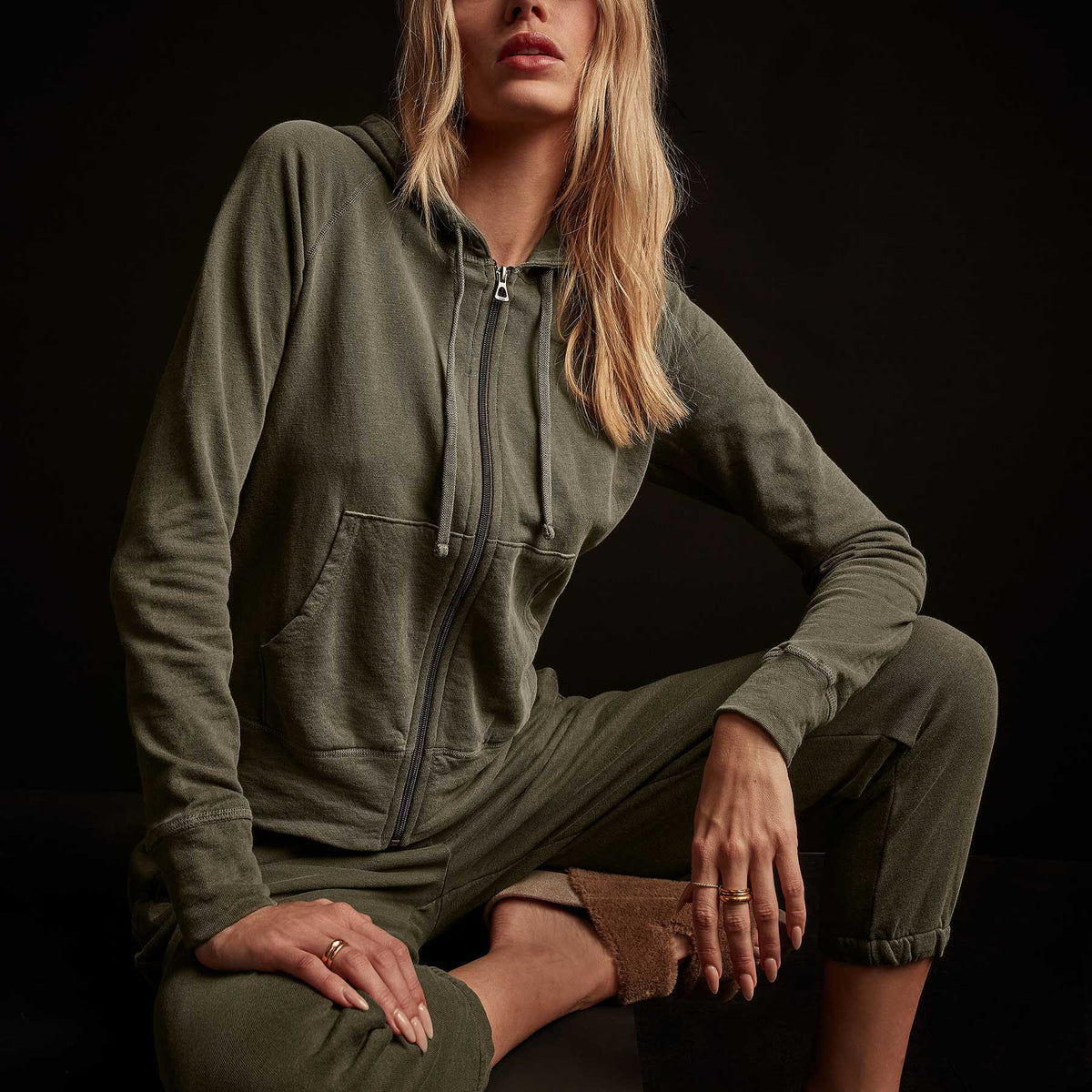 Vintage French Terry Zip Up Hoody - Old Whiskey Pigment | James Perse Los Angeles