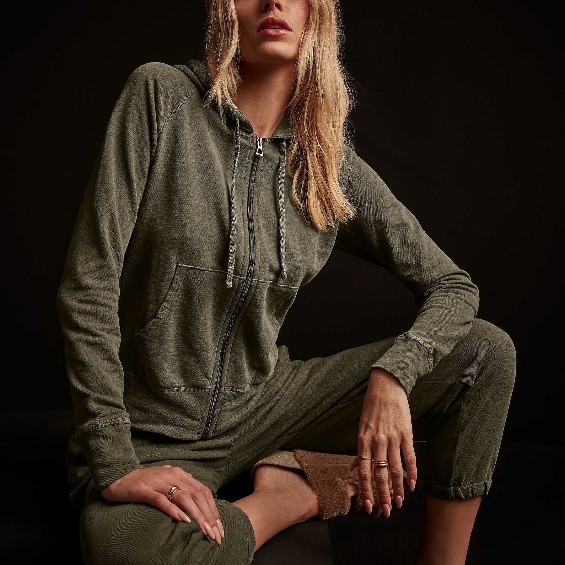 Vintage French Terry Zip Up Hoody - Old Whiskey Pigment | James Perse Los Angeles