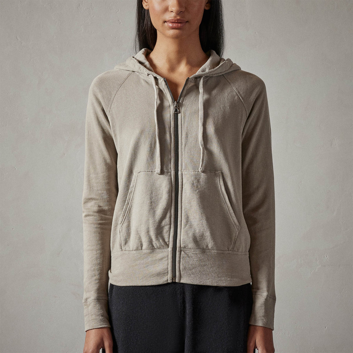 Vintage French Terry Zip Up Hoodie in String Pigment | James Perse Los Angeles