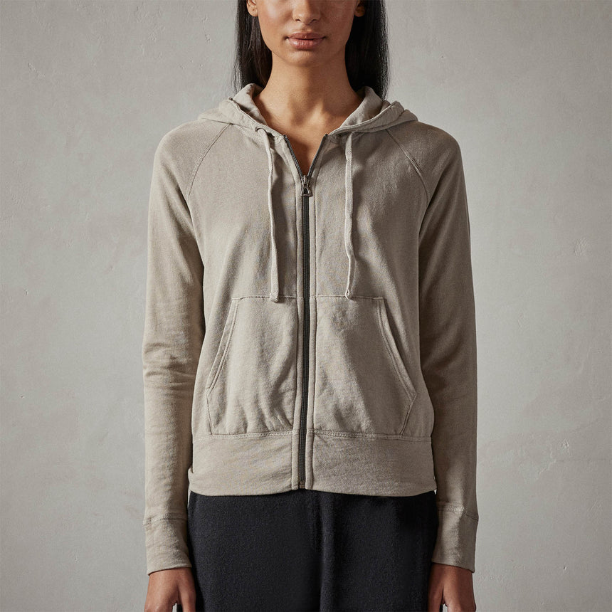 Vintage French Terry Zip Up Hoodie in String Pigment | James Perse Los Angeles