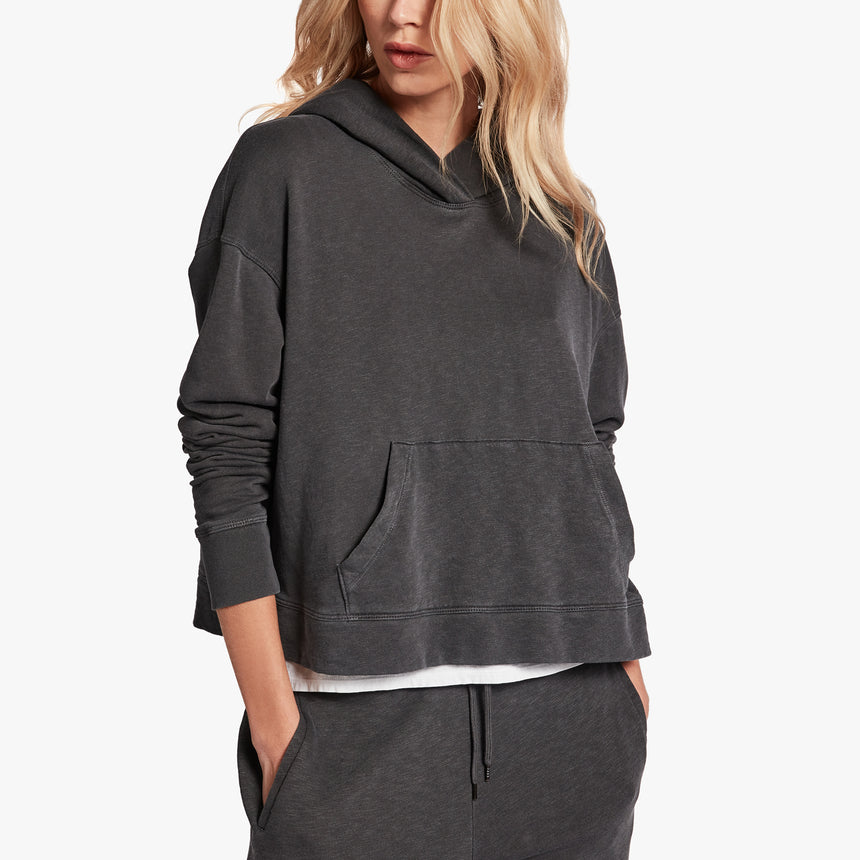 Vintage French Terry Cropped Hoody in Asphalt Pigment | James Perse Los Angeles